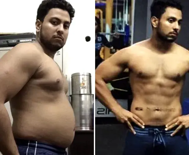 Before and after results from taking Erodus, showing visible physical and energy transformation