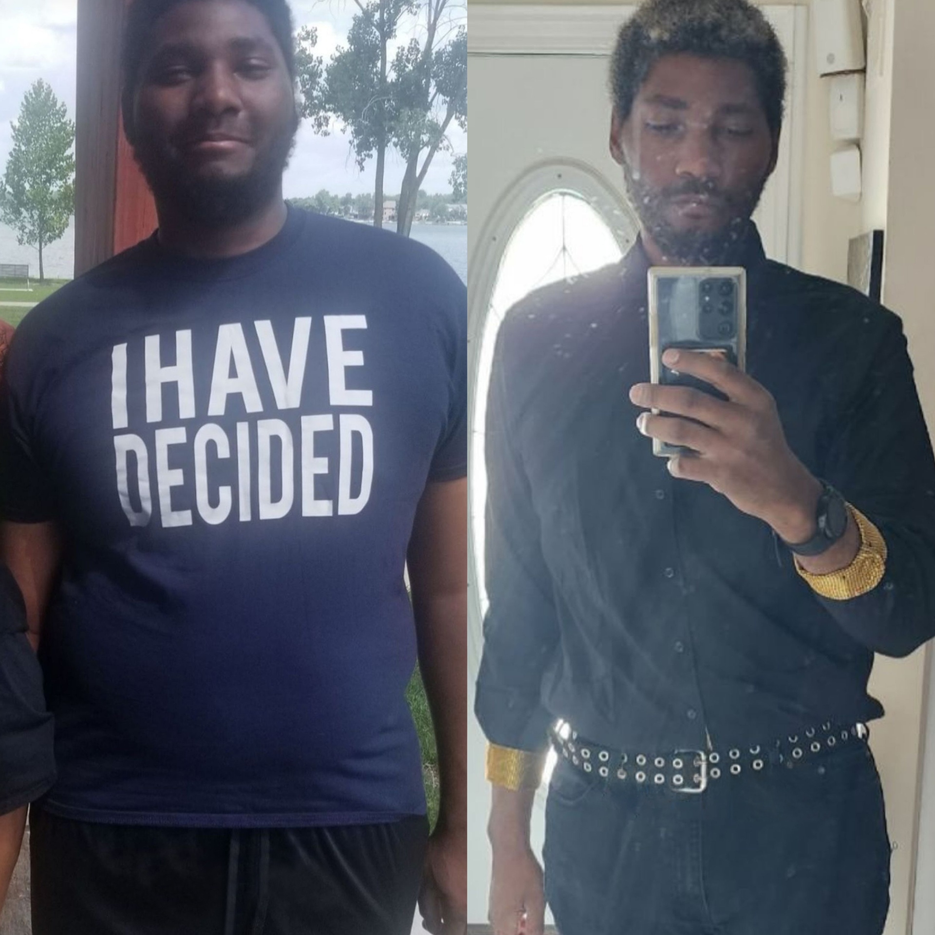 Before and after transformation of a man showing improved physique after taking Erodus